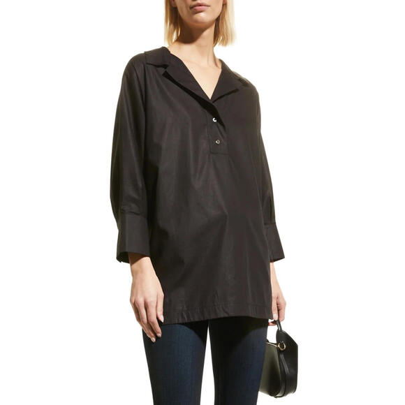 Harshman Tops - Harshman Avisa Collared Popover Tunic in Black Size 3X